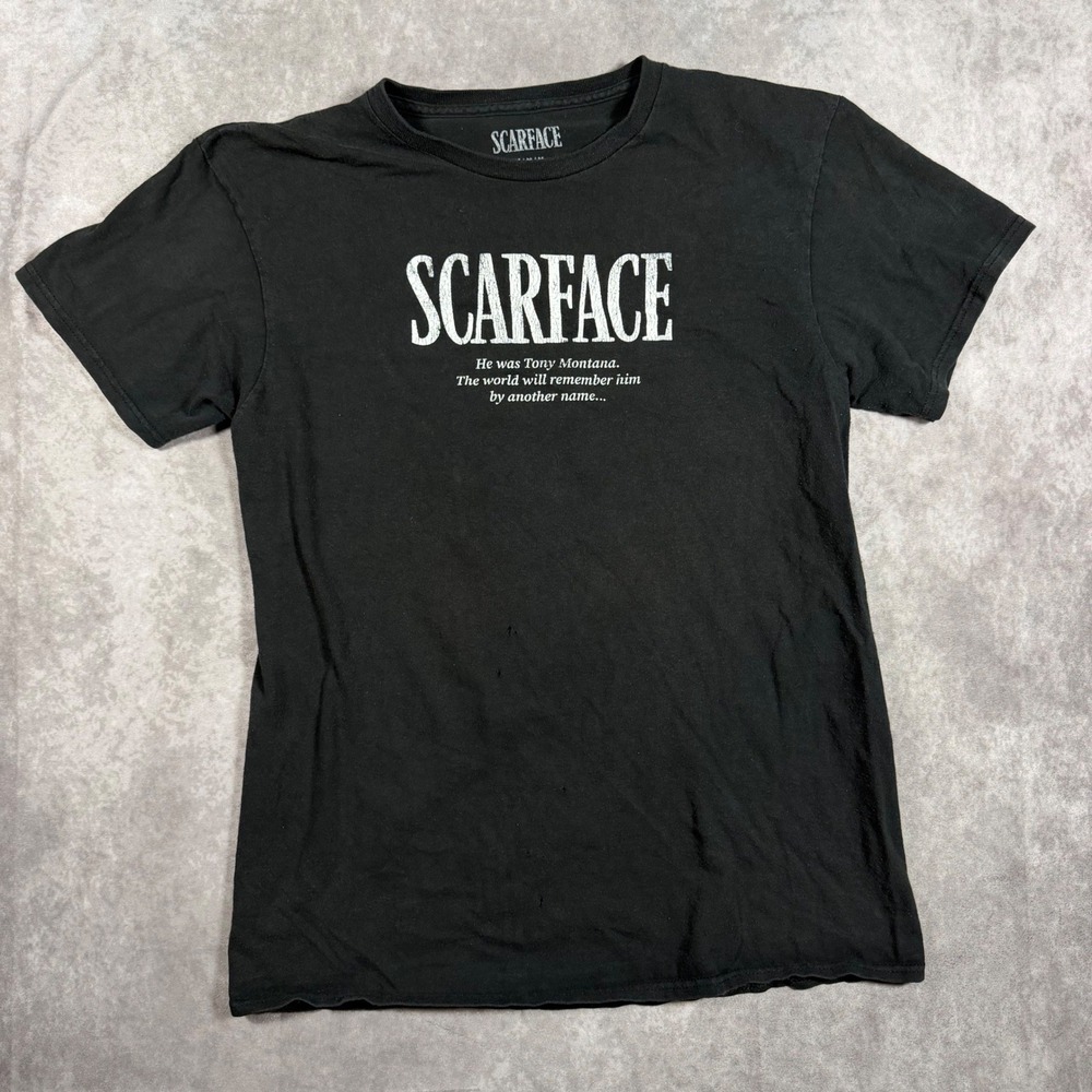 Scarface Tony Montana Graphic T-Shirt Mens Medium Black Movie Tee Distressed